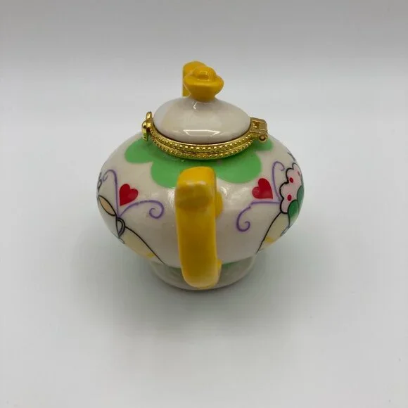 Miniature Porcelain Hinged Teapot Trinket, Pill, Jewelry Holder - Picture 3 of 7